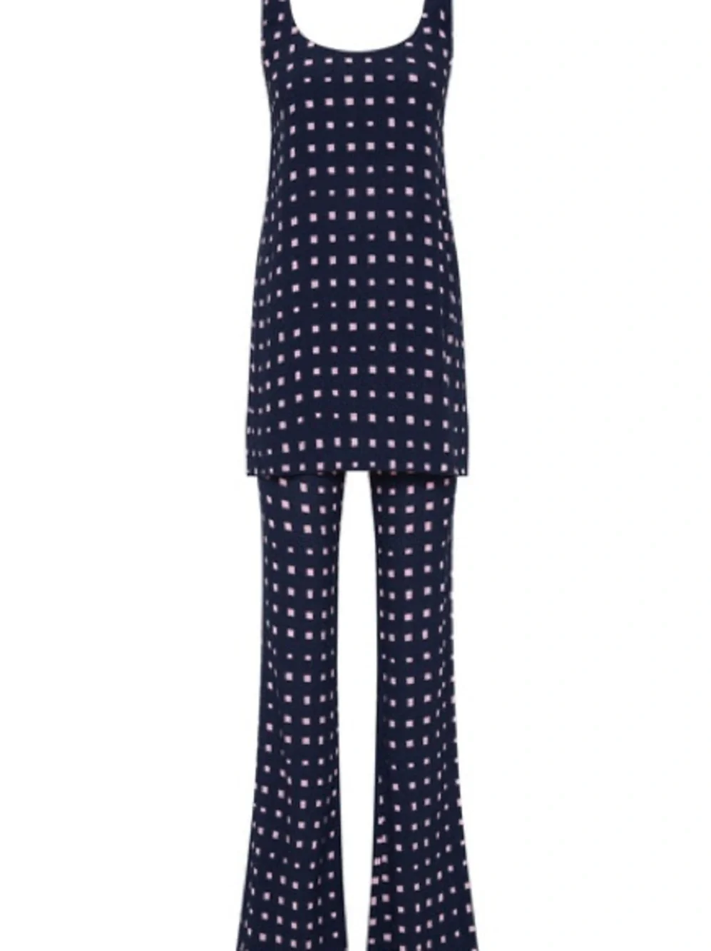 Mister Zimi Set Navy Wide-Leg Trousers with matching top with Pink Square Print